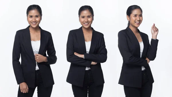 Porträtt Halv Kropp Snap Figure Asian Business Woman Stand Svart — Stockfoto