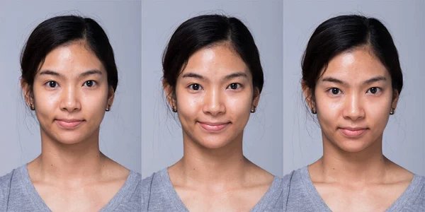 Collage Group Πακέτο Ασιατική Γυναίκα Πριν Από Την Εφαρμογή Συνθέτουν — Φωτογραφία Αρχείου