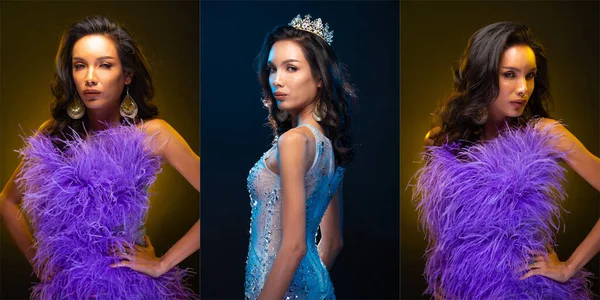 Collage Grupo Retrato Moda Transgénero Mujer Asiática Delgado Tiene Hermoso — Foto de Stock