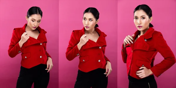 Colagem Pacote Grupo Retrato Mulher Negócios Asiática Usa Vermelho Terno — Fotografia de Stock