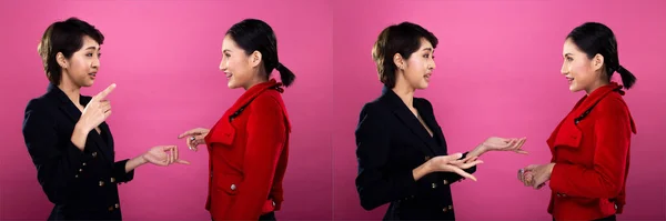 Collage Group Pack Portret Dwóch Azjatek Business Woman Nosi Czerwony — Zdjęcie stockowe