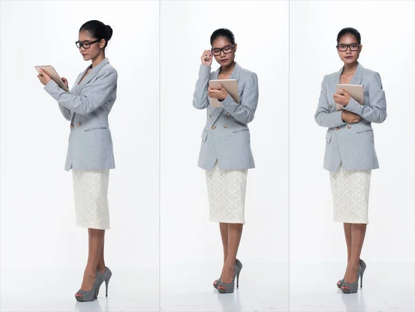 Full Length Snap Figure Asian Business Woman Stand Formal Adequado — Fotografia de Stock
