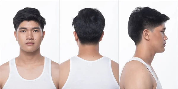 아시아 남성들의 콜라주 무리가 스타일을 만들어 냈습니다 반복하지 얼굴을 포즈를 — 스톡 사진