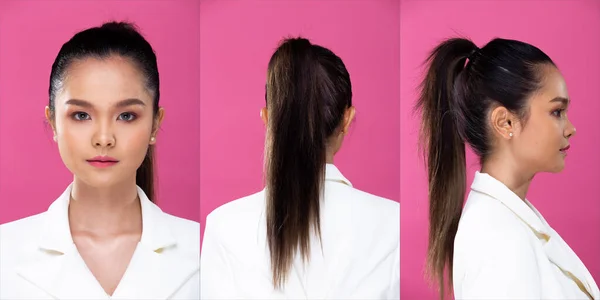 Collage Grupp Pack Porträtt Asiatiska Företag Kvinna Bära Vit Formellt — Stockfoto