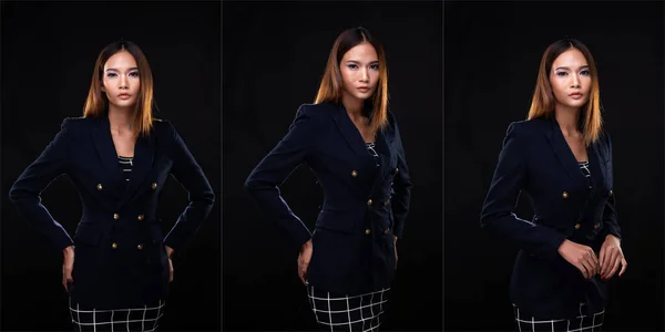 Retrato Asiático Mulher Negócios Desgaste Deep Blue Formal Suit Blazzer — Fotografia de Stock