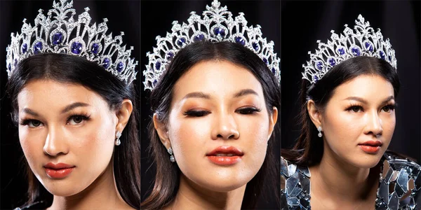 Collage Group Retrato Miss Desfile Concurso Belleza Lentejuelas Vestido Noche —  Fotos de Stock