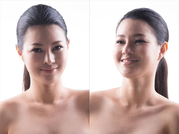 Beautiful Asian Long Straight Black Wraped Hair Tan Skin Woman — Φωτογραφία Αρχείου