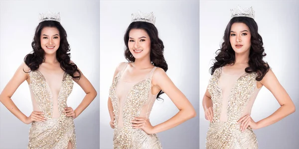 Retrato Concurso Beleza Miss Asian Pageant Lantejoulas Vestido Baile Vestido — Fotografia de Stock