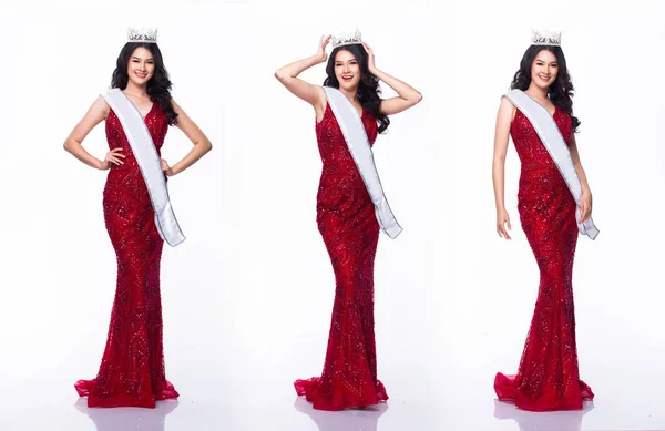 Retrato Miss Desfile Asiático Concurso Belleza Lentejuelas Rojas Vestido Noche —  Fotos de Stock