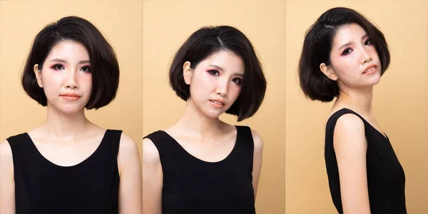 Collage Group Pack Fashion Young 20S Asian Kobieta Czarne Włosy — Zdjęcie stockowe