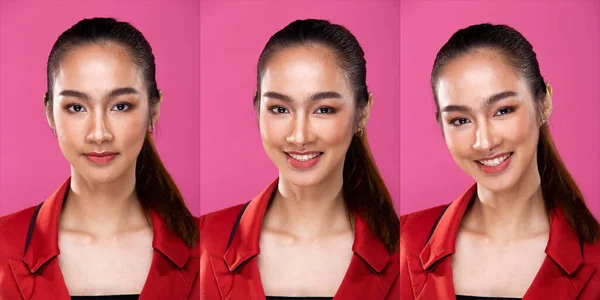 Колаж Група Портрет Азіатської Ділової Жінки Носить Red Formal Blazzer — стокове фото