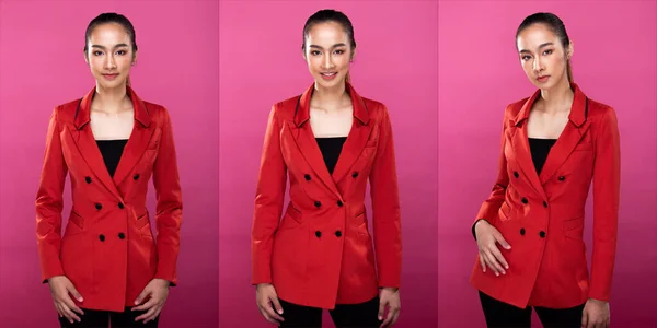 Collage Group Pack Portrait Asian Business Woman Hord Red Formal — Stock Fotó