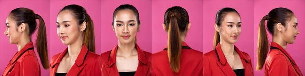 Collage Group Pack Portrait Asian Business Woman Wear Red Formal — Stock Fotó