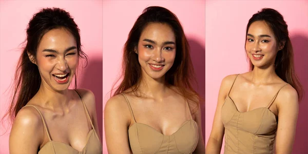 Colagem Grupo Retrato Moda Mulher Asiática Tan Pele Tem Belo — Fotografia de Stock