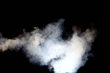 Dense Fluffy Puffs of White Smoke and Fog on Black Background, Abstract Smoke Clouds, All Movement Blurred, intention out of focus, and high low exposure contrast, copy space for text logo clipart