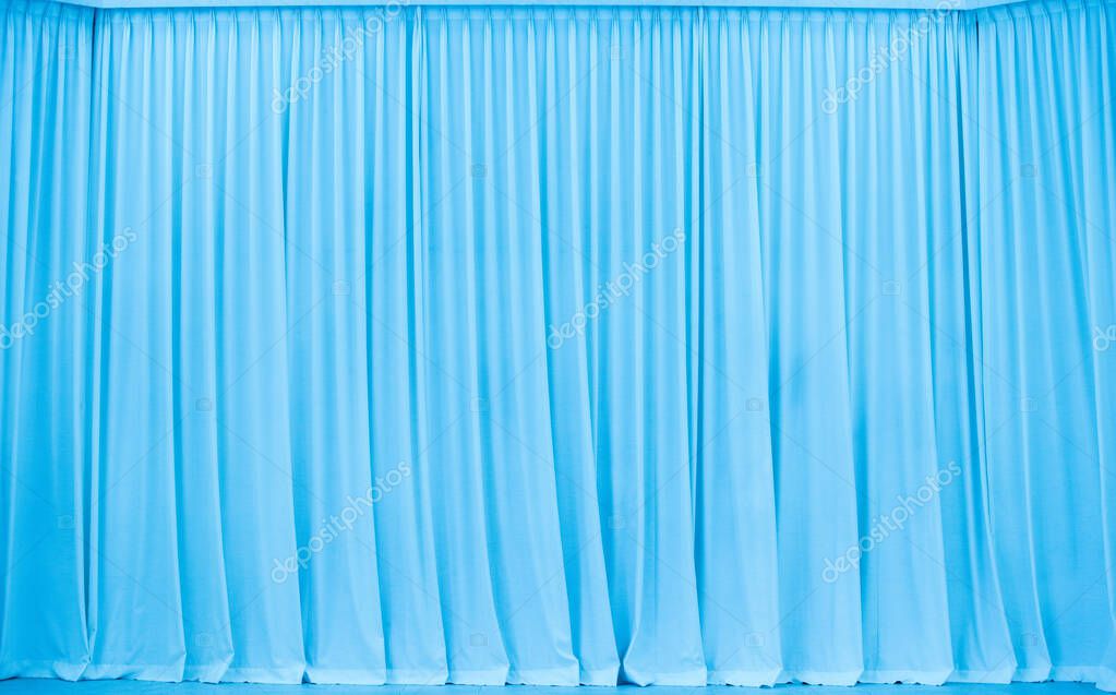 Uneven Big Curtain Screen drape wave two side as background, open close at center with shadow and lighting for drama theater performance stage. Show wide fabric cloth copy space marketing text logo