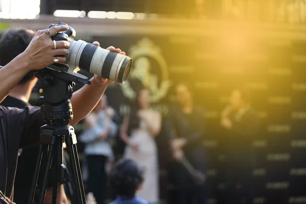 Videoprodukce Videokamera Sociální Síť Nahrávání Živě Jevišti Událost Která Rozhovor — Stock fotografie