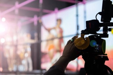 Video Production Camera social network live recording on Stage event which has interview session of contest, performance, concert or business seminar.  World Class Stage and ob switch team