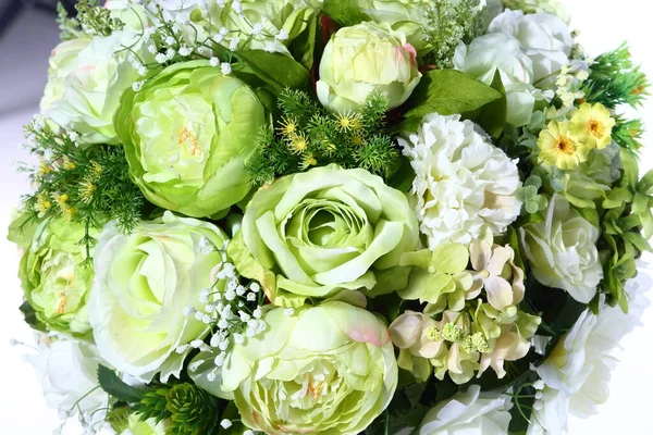 Bouquet Vert Beaucoup Genre Fleur Sur Vase Colonne Romaine Vase — Photo