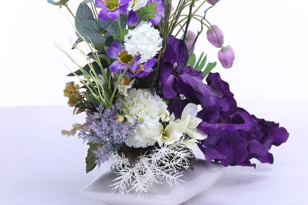 Bouquet Purple Many Kind Flower Vase Jar Artificial Studio Lighting — Stock Photo, Image