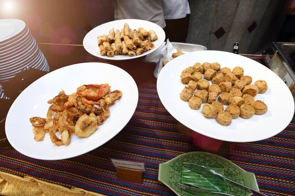 Deep Fried Spring Roll Bola Frango Thai Food Buffet Catering — Fotografia de Stock