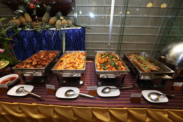 Thai Spicy Food Buffet Catering Plate Ready Eat Group Meeting — Stock Photo, Image