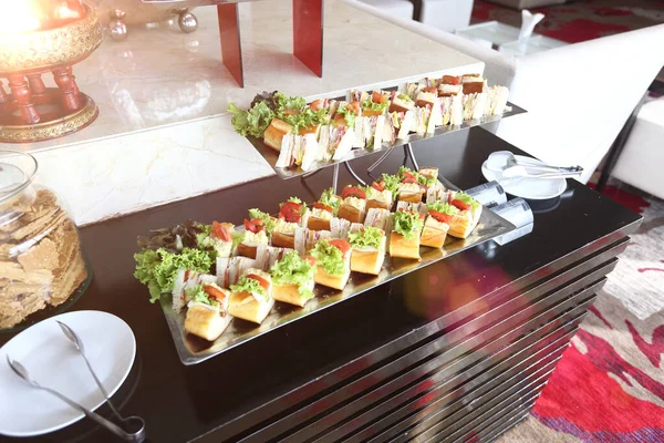 Mini Club Sandwich with chicken beacon ham, Egg Salad Cold Cuts Brioche Sandwiches for Catering, Seminar, Coffee Break, Breakfast, Lunch, Dinner, Buffet and meeting Group.