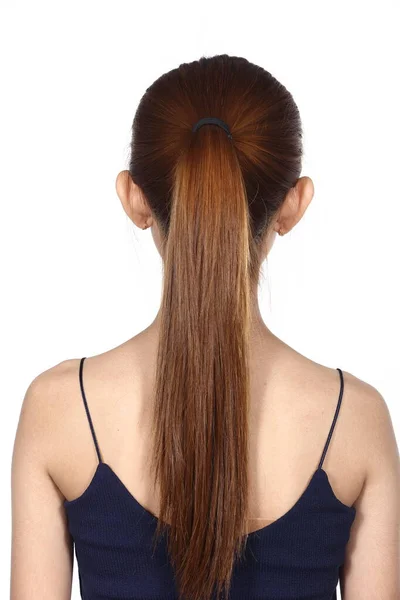 Asijská Žena Před Make Vlasy Dělat Styl Dresser Bez Retuše — Stock fotografie