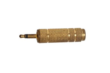Brass Gold Ses Bağlantısı, büyük kafa küçük jeak kafa ile sterio bağlantısı, izole beyaz arka plan stüdyo ışıklandırması