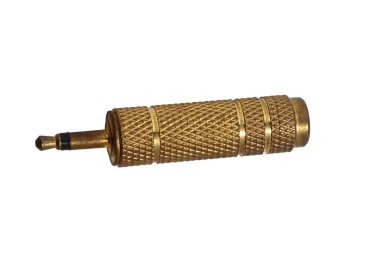 Brass Gold Ses Bağlantısı, büyük kafa küçük jeak kafa ile sterio bağlantısı, izole beyaz arka plan stüdyo ışıklandırması