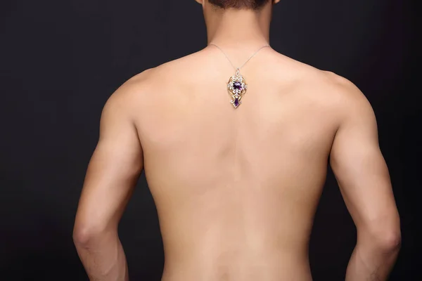 Gems Jewelry Diamond Gold Pedant Hang Muscle Back Male Model — Stock Photo, Image