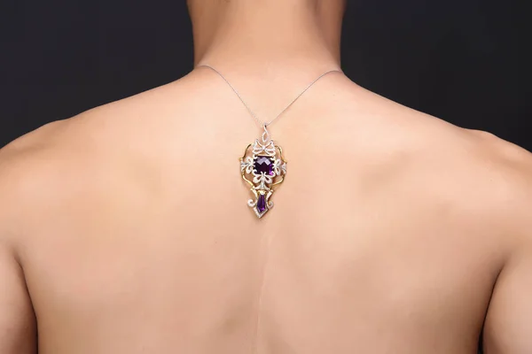 Gems Jewelry Diamond Gold Pedant Hang Muscle Back Male Model — Stock Photo, Image