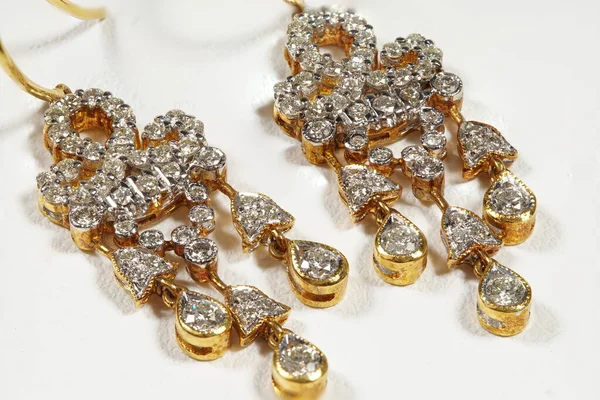 Accessori Pietre Preziose Alto Valore Oro Diamante Orecchini Coppia Studio — Foto Stock