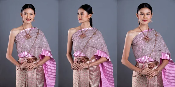 Pink Lotus Dress Thai Traditional Costume South East Asia Gold — 스톡 사진