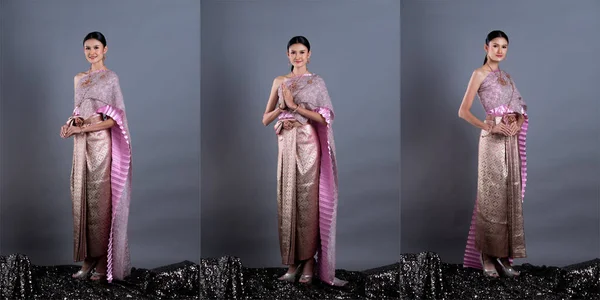 Vestido Lótus Rosa Traje Tradicional Tailandês Sudeste Ásia Vestido Ouro — Fotografia de Stock