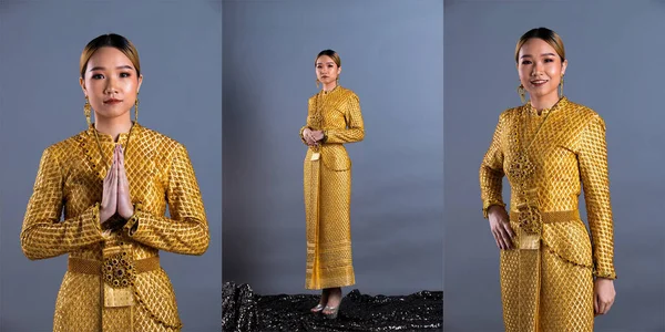 Vestido Oro Traje Tradicional Tailandés Sudeste Asiático Vestido Oro Mujer — Foto de Stock
