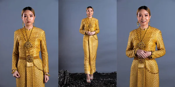 Golden Dress Thai Traditional Costume South East Asia Gold Dress — Stok Foto