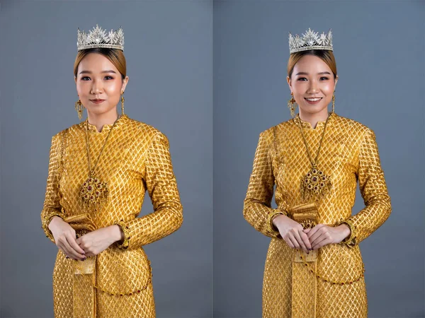 Miss Pageant Couronne Diamant Costume Traditionnel Thaïlandais Robe Asie Sud — Photo