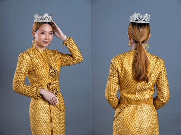 Miss Pageant Couronne Diamant Costume Traditionnel Thaïlandais Robe Asie Sud — Photo