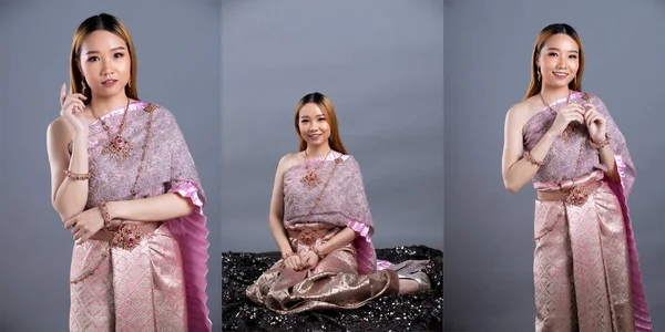 Rosafarbenes Lotuskleid Aus Traditioneller Thailändischer Tracht Oder Südostasiatischem Gold Kleid — Stockfoto