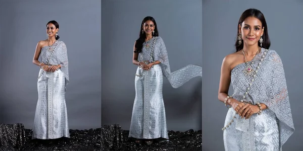 Blue Silver Dress Thai Hagyományos Jelmez Vagy Délkelet Ázsia Arany — Stock Fotó