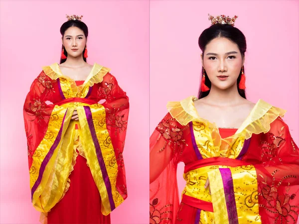 Renda Ouro Vermelho Traje Tradicional Chinês Ópera Sudeste Asiático Vestido — Fotografia de Stock