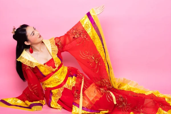 Renda Ouro Vermelho Traje Tradicional Chinês Ópera Sudeste Asiático Vestido — Fotografia de Stock