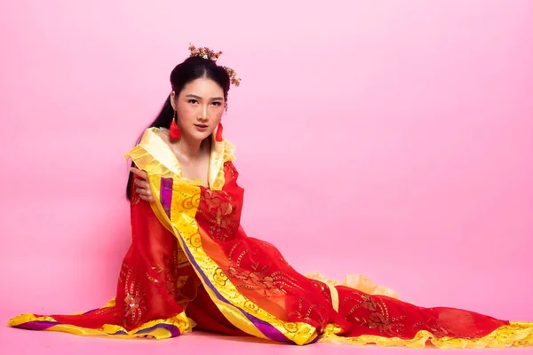 Red Gold Renda Dari Chinese Traditional Costume Opera Atau South — Stok Foto