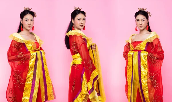 Renda Ouro Vermelho Traje Tradicional Chinês Ópera Sudeste Asiático Vestido — Fotografia de Stock