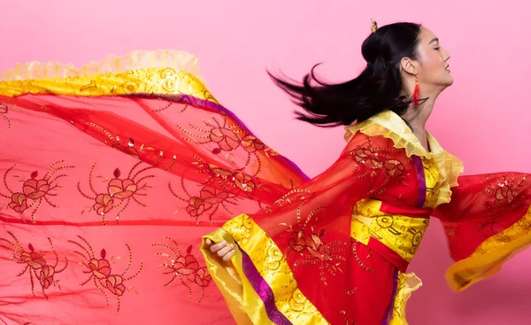 Dentelle Rouge Costume Traditionnel Chinois Opéra Asie Sud Est Robe — Photo