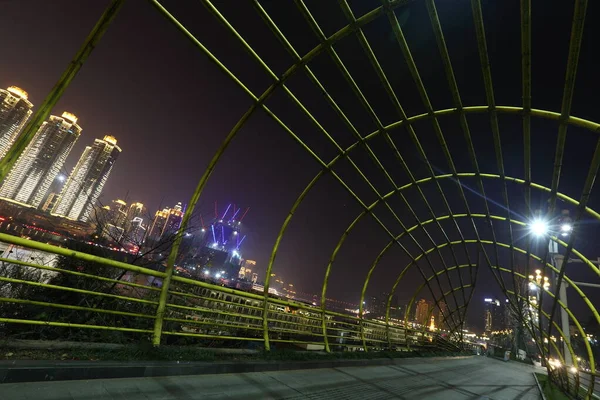 Chongqing Kina Skyskrapa Skylinje Hög Byggnad Affärsstad Night Time Yangze — Stockfoto