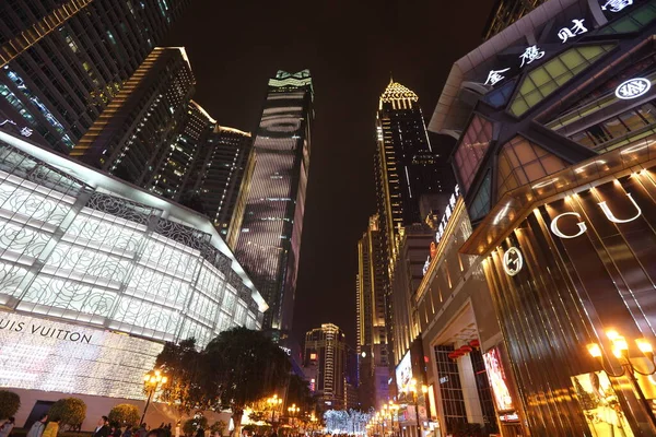 Chongqing China December 2016 Light Night Time Timesquare Lot People — Stockfoto