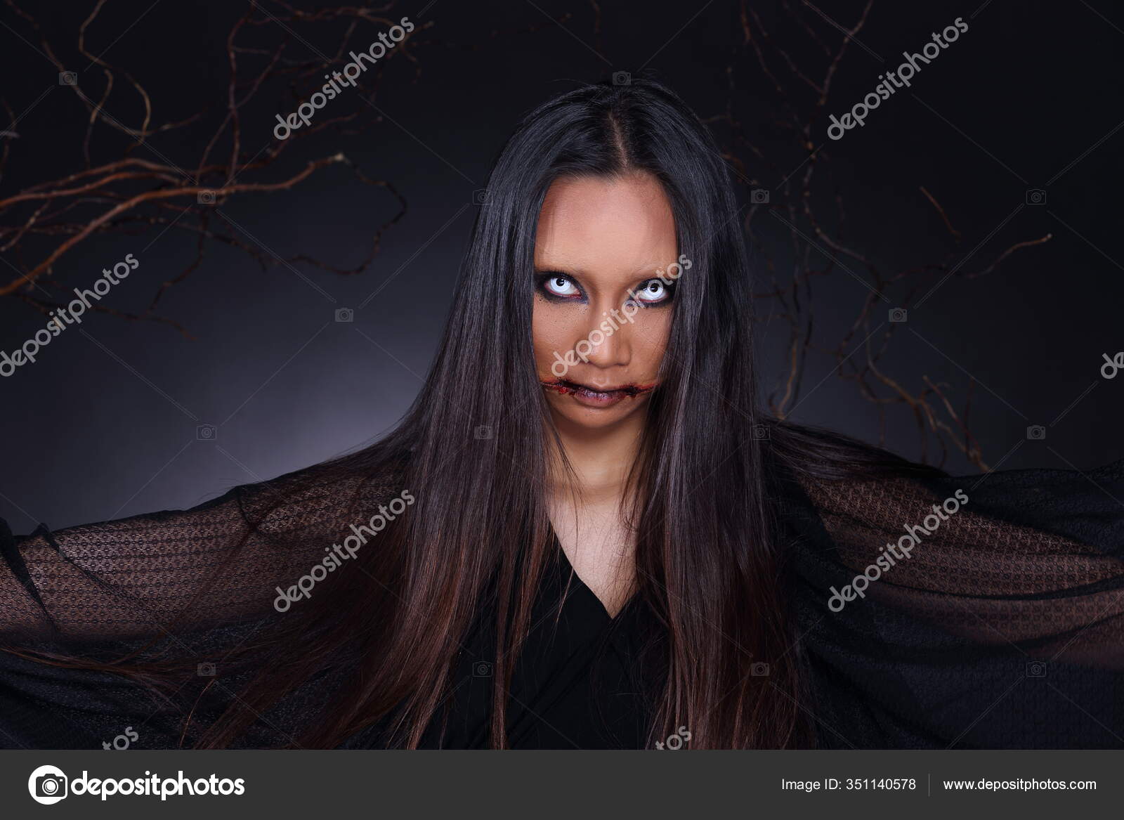 Bonito Rosto De Mulher Asiática Com Cabelo Longo E Escuro Foto de