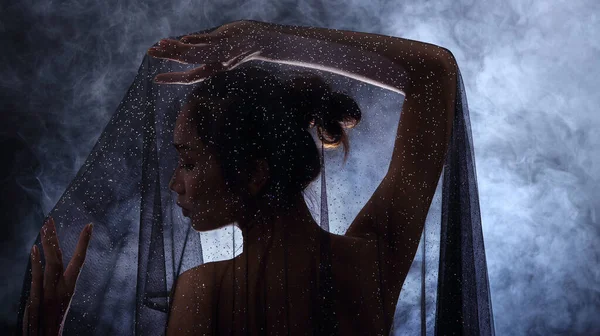 Ghost Story Smoking Tan Skin Asian Woman Black Hair Dark — стокове фото